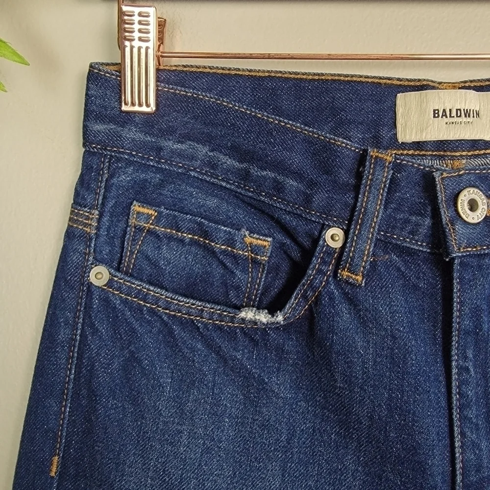 NEW Baldwin Riley BLDWN Slim Straight Distressed Slouchy El Dorado Blue Jeans 24